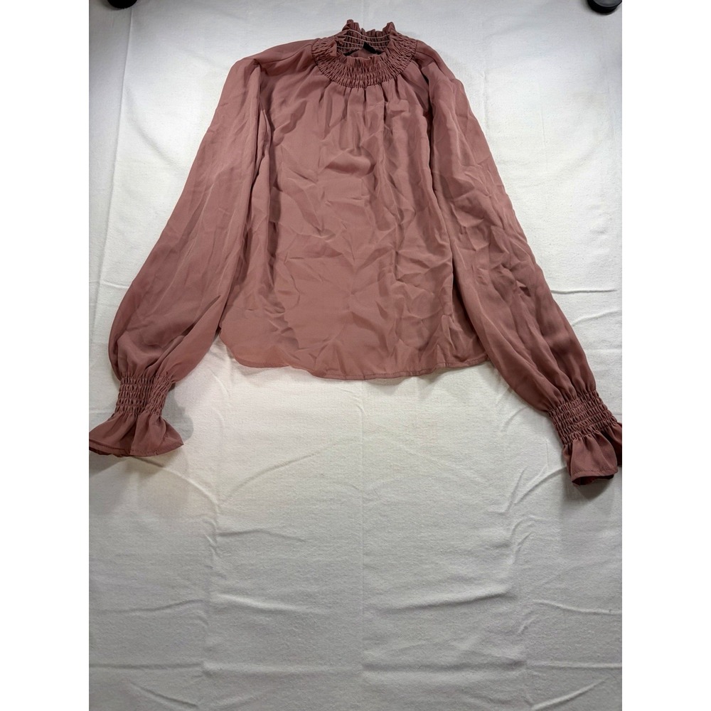 Shein Women's Long Ruffle Sleeve Shirt Business Casual Solid Rose Size M